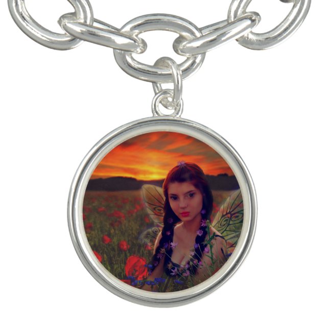 Fairy at Sunset in a field of poppies Fantasy Art Bracelet (Design)