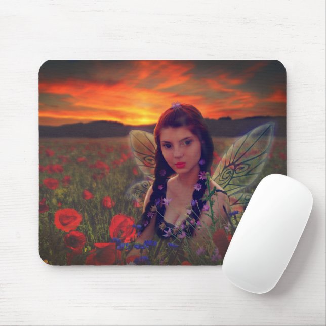 Fairy at Sunset in a field of poppies Fantasy Art Mouse Pad (With Mouse)