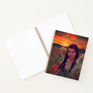 Fairy at Sunset in a field of poppies Fantasy Art Notebook