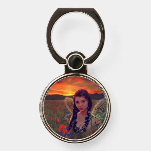 Fairy at Sunset in a field of poppies Fantasy Art Phone Ring Stand
