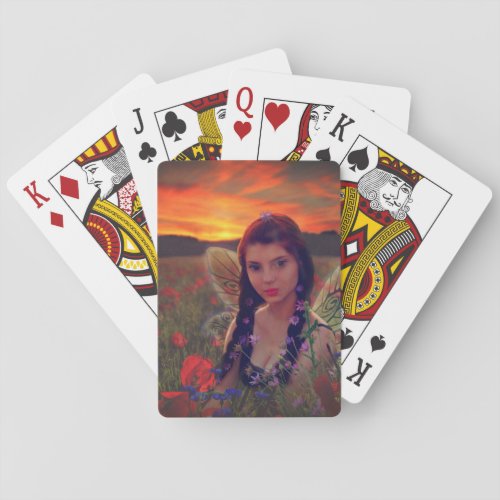 Fairy at Sunset in a field of poppies Fantasy Art Poker Cards