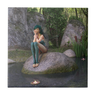 Fairy at the Enchanted Pond Ceramic Tile