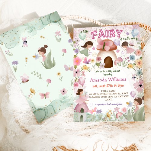 Fairy Baby Girl Shower Pink Flower Tea Party  Invitation