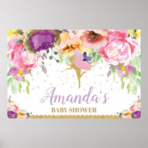 Fairy Baby Shower Backdrop Banner Floral Baby Girl Poster