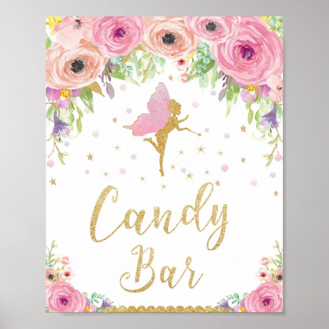 Fairy Baby Shower Birthday Candy Bar Sign Poster (Front)