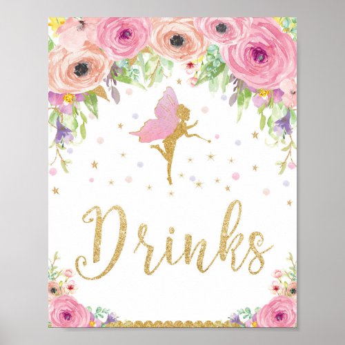 Fairy Baby Shower Birthday Drinks Sign Poster