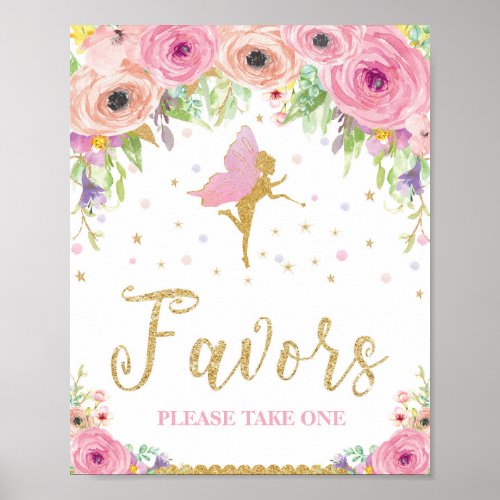 Fairy Baby Shower Birthday Favors Sign Poster