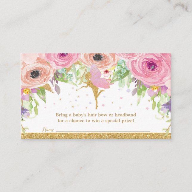 Fairy Baby Shower Bow Raffle Headband Baby Girl Enclosure Card (Front)