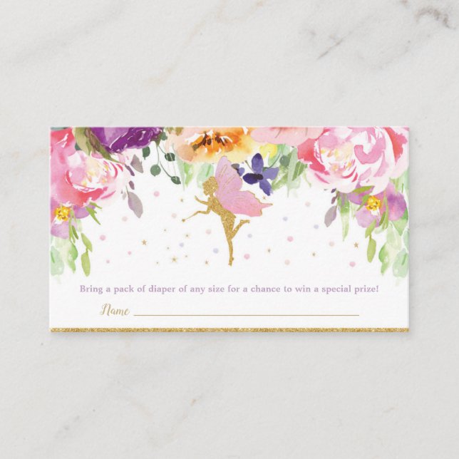 Fairy Baby Shower Diaper Raffle Floral Baby Girl Enclosure Card (Front)