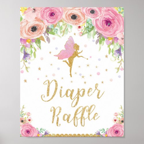 Fairy Baby Shower Diaper Raffle Sign Baby Girl