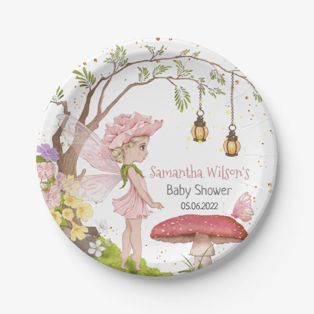 Fairy Baby Shower Floral Fairy Baby Shower Paper Plates (Front)