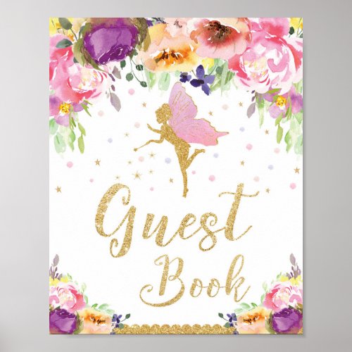 Fairy Baby Shower Guest Book Sign Poster Girl