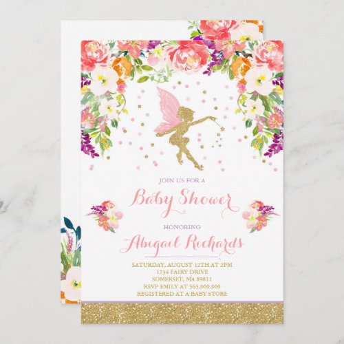 Fairy Baby Shower Invitation Floral Fairy Shower