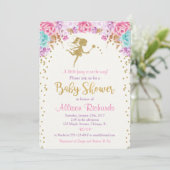 Fairy baby shower invitation pink and gold (Standing Front)