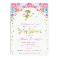 Fairy baby shower invitation pink and gold