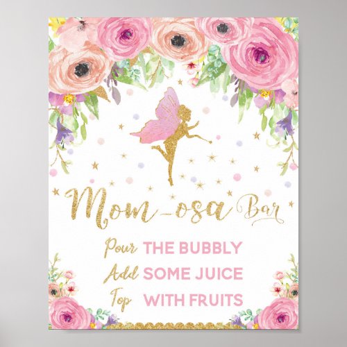 Fairy Baby Shower Mimosa Bar Sign Baby Girl Floral