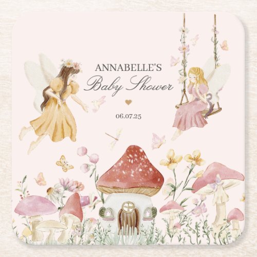 Fairy Baby Shower Party Table Decor Square Paper Coaster