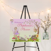 Fairy Baby Shower Pink Illustration Welcome Sign