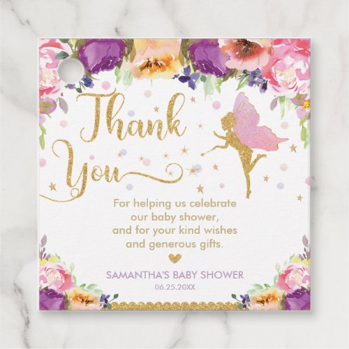 Fairy Baby Shower Pink Purple Floral Thank You Favor Tags