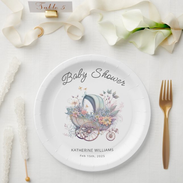 Fairy Baby Stroller Baby Shower Paper Plates (Wedding)