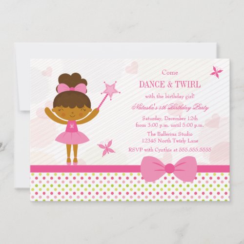 Fairy ballerina girl's birthday party invitation