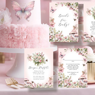 Fairy Bee Floral Bouquet Diaper Raffle Baby Girl Enclosure Card
