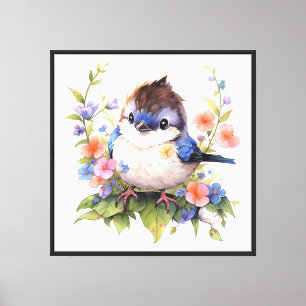 Fairy Bird Flowers watercolor Clipart-73610 Canvas Print