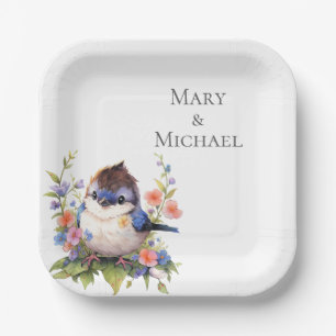 Fairy Bird Flowers watercolor Clipart-73610 Paper Plates
