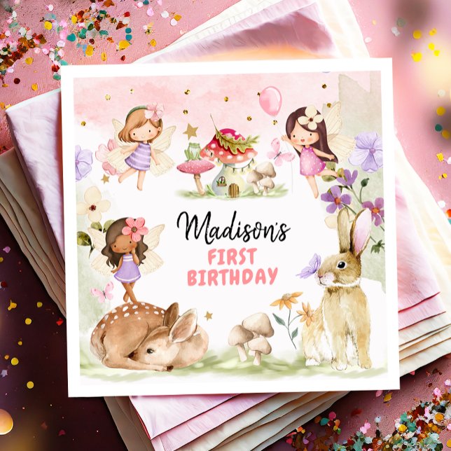 Fairy Birthday 1st Enchanted Forest Girl Floral Napkins (Creator Uploaded)