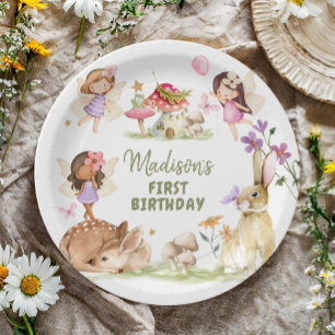 Fairy Birthday 1st Enchanted Forest Girl Floral Paper Plates