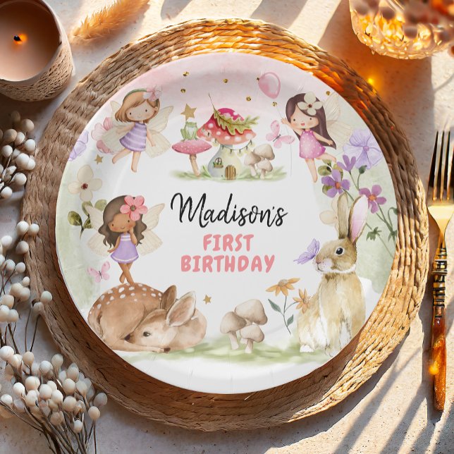 Fairy Birthday 1st Enchanted Forest Girl Floral Paper Plates (Creator Uploaded)