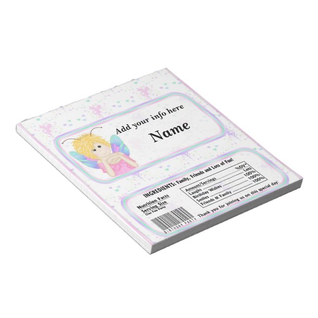 Fairy Birthday Candy Bar Wrapper Party Favors Notepad (Angled)