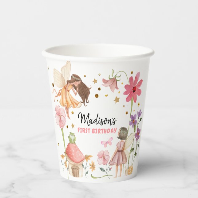 Fairy Birthday Enchanted Forest Girl 1st Birthday  Paper Cups (Front)
