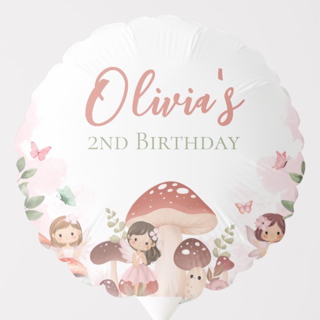 Fairy Birthday, Enchanted Whimsical Garden Forest Balloon (Front)