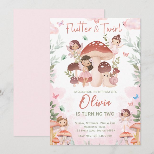 Fairy Birthday, Enchanted Whimsical Garden Forest  Invitation (Front/Back)