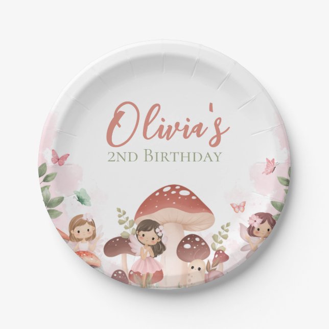 Fairy Birthday, Enchanted Whimsical Garden Forest Paper Plates (Front)