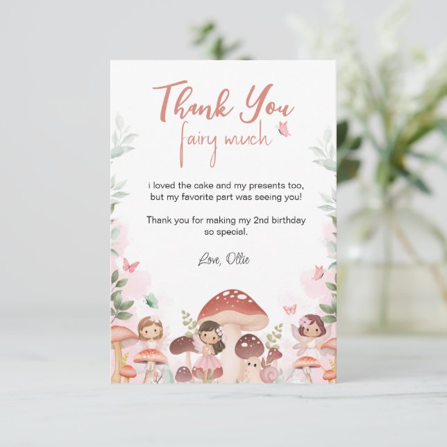 Fairy Birthday, Enchanted Whimsical Garden Forest  Thank You Card (Standing Front)
