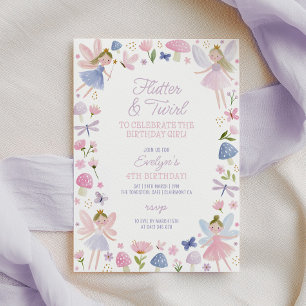 Fairy Birthday Flutter and Twirl Purple Girls Invitation