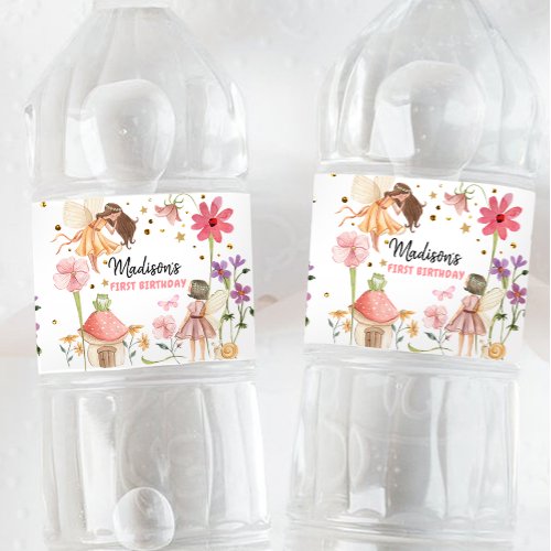 Fairy Birthday Forest Fairy First Party Girl Pink Water Bottle Label