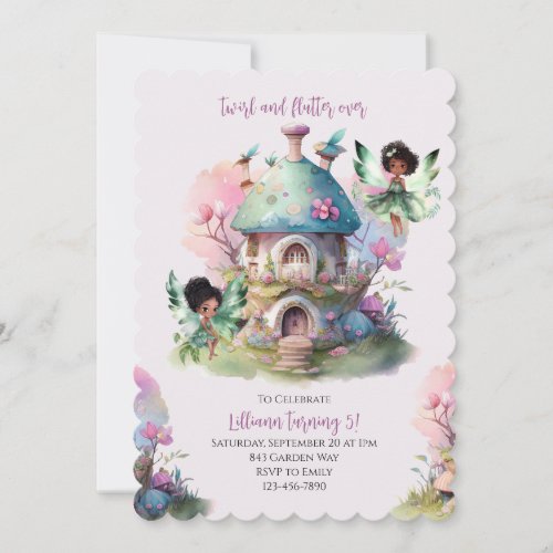 Fairy Birthday Invitation Afro Fairy Whimsical