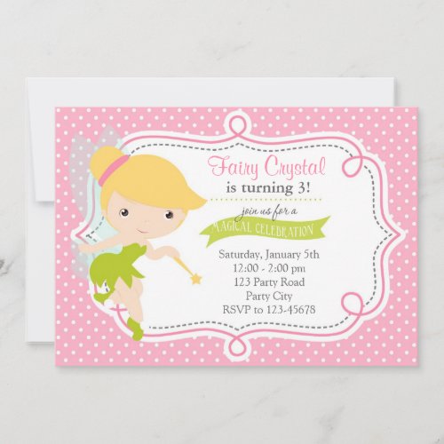 Fairy Birthday Invitation for Girls (Pink Green)
