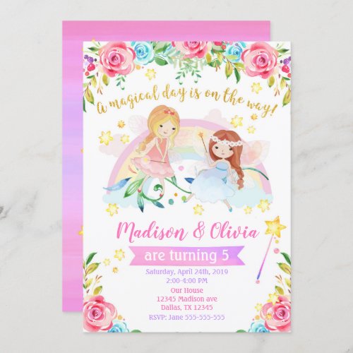 Fairy Birthday Invitation  Joint Twins Party