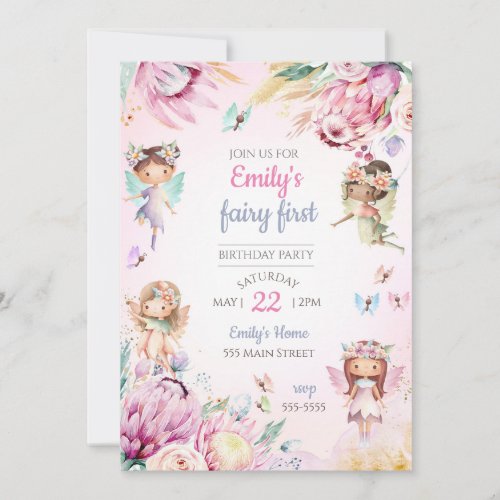 Fairy birthday invitation pastel colors