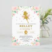 Fairy Birthday Invitation Pink Floral Girl Party (Standing Front)