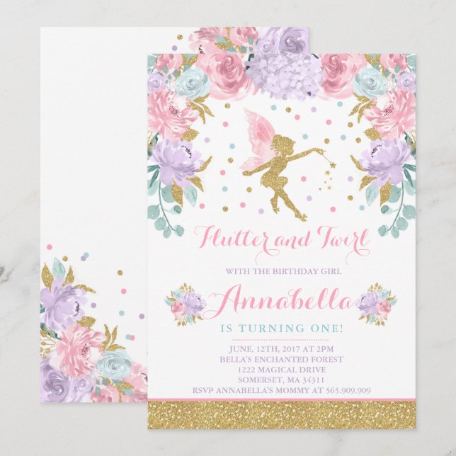 Fairy Birthday Invitation Whimsical Magical Party (Front/Back)