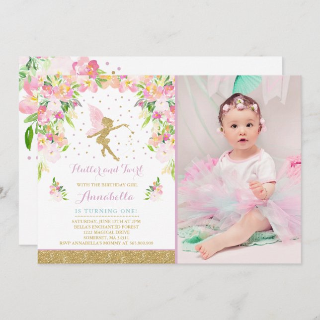 Fairy Birthday Invitation Whimsical Magical Party (Front/Back)