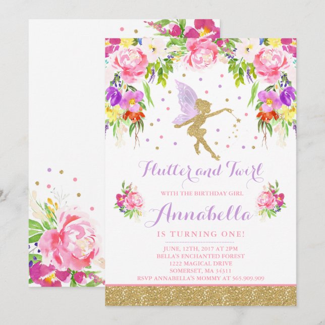 Fairy Birthday Invitation Whimsical Magical Party (Front/Back)