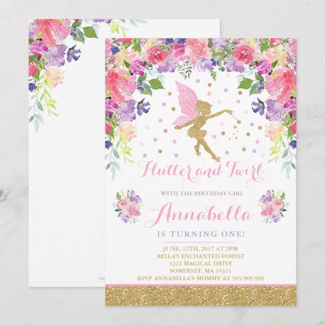 Fairy Birthday Invitation Whimsical Magical Party (Front/Back)