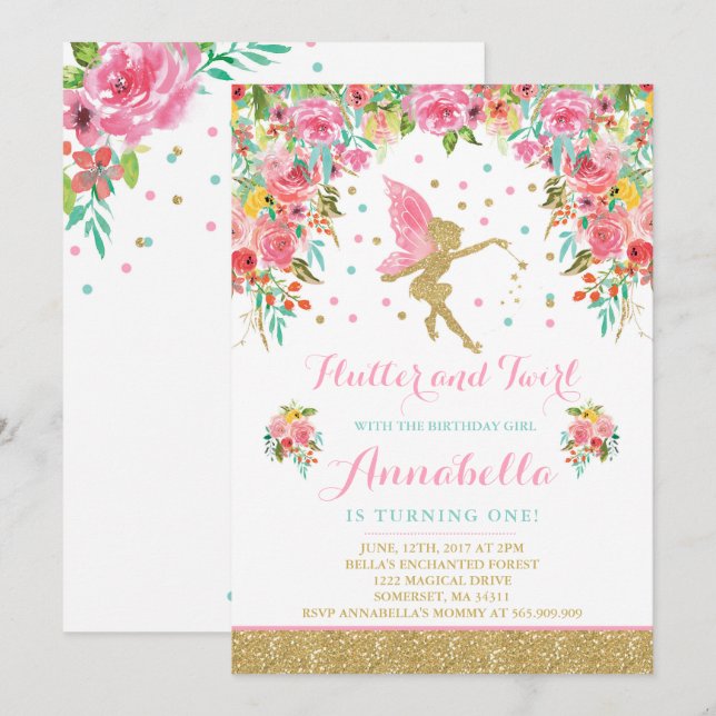 Fairy Birthday Invitation Whimsical Magical Party (Front/Back)