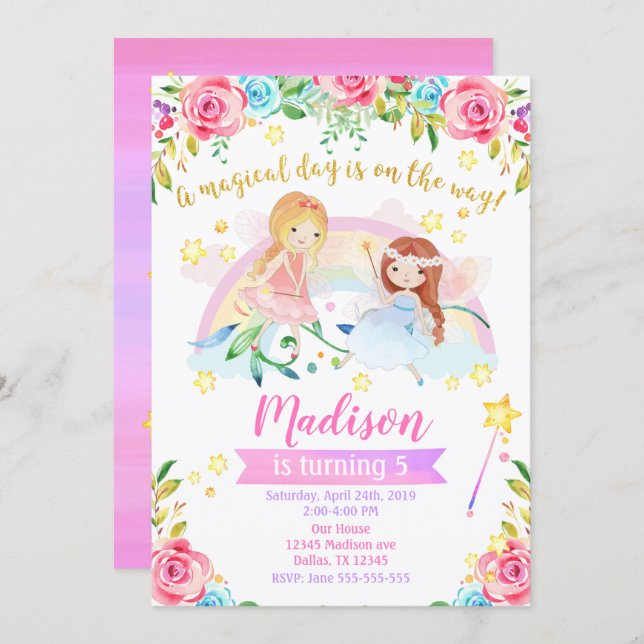 Fairy Birthday Invitation Whimsical Magical Party (Front/Back)